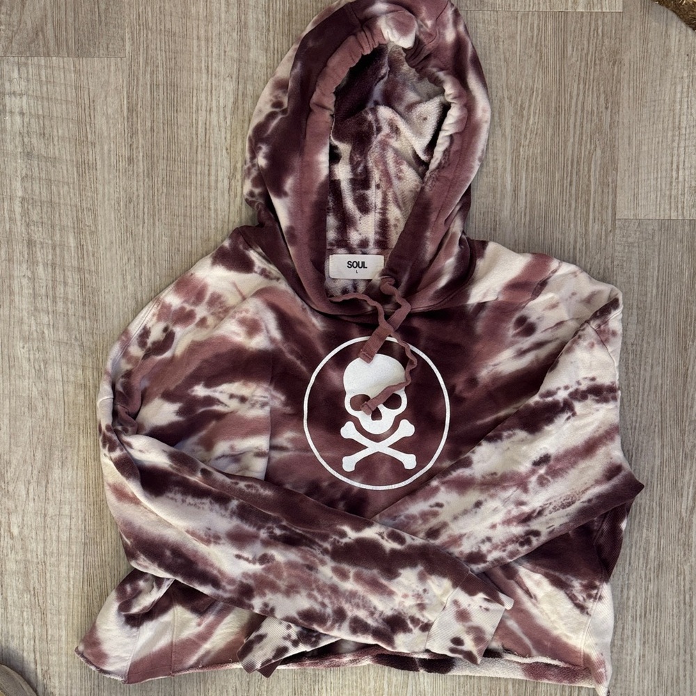 SoulCycle Burgundy and Cream Tie-Dye Hoodie
